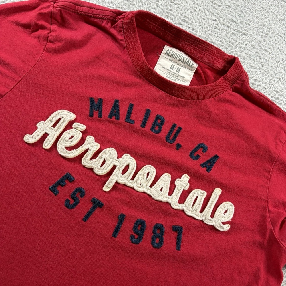 VINTAGE Aeropostale T Shirt Mens Medium Red Embroidered Logo Y2K